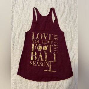 Judith March- football- racerback tank top, garnet and gold, size medium